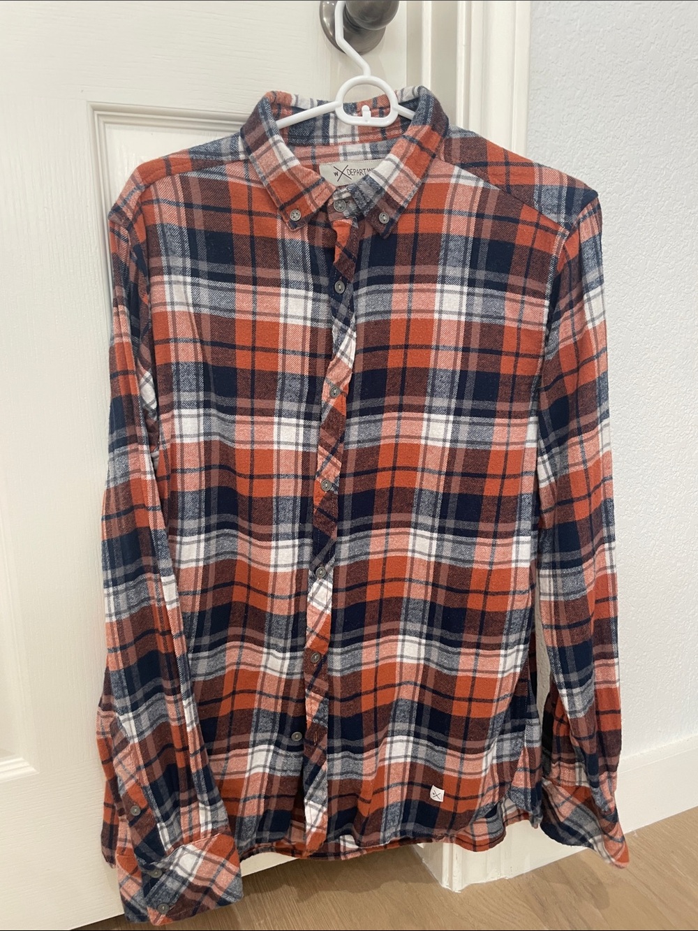 Men's Plaid Button-Down Shirt in Orange, Navy & White by Xersion